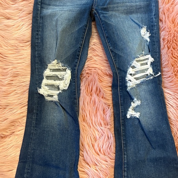 American Eagle Outfitters Hi-Rise Slim Flare Distressed Blue Jeans, Size 6 - Picture 4 of 14
